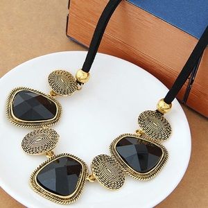 Black Crystal and Gold Necklace